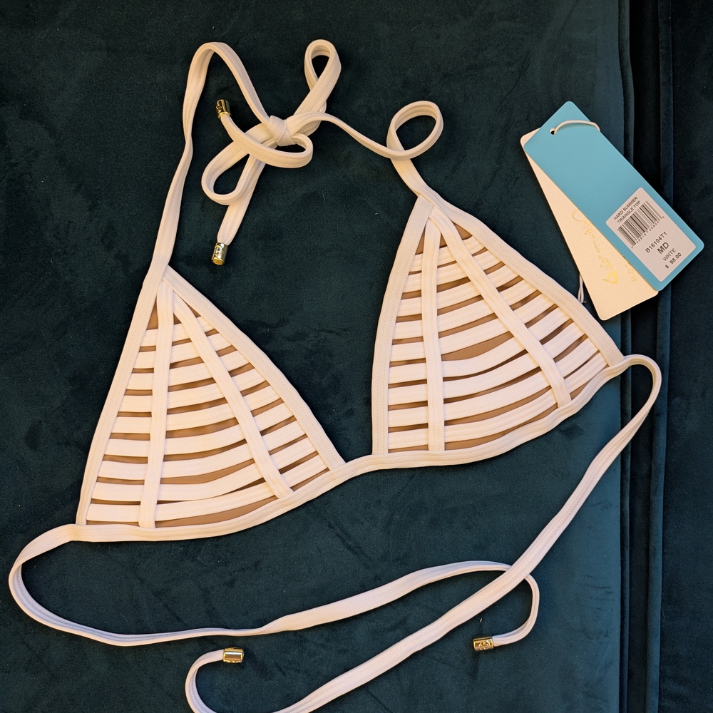 White Striped Bikini Top